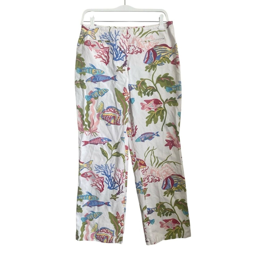 Talbots Tropical Fish Print Novelty Coastal Straight leg Stretch Pant